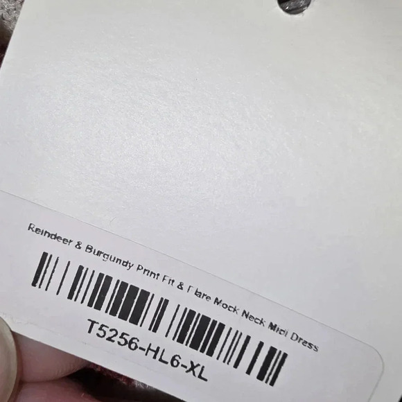 NWT Anika Burke Reindeer & Burgundy Print Fit & Flare Mock Neck Midi Dress XL - Picture 6 of 10